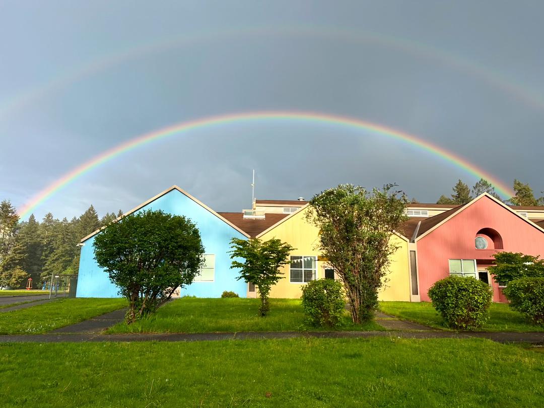 Boston Harbor Elementary with a double rainbow